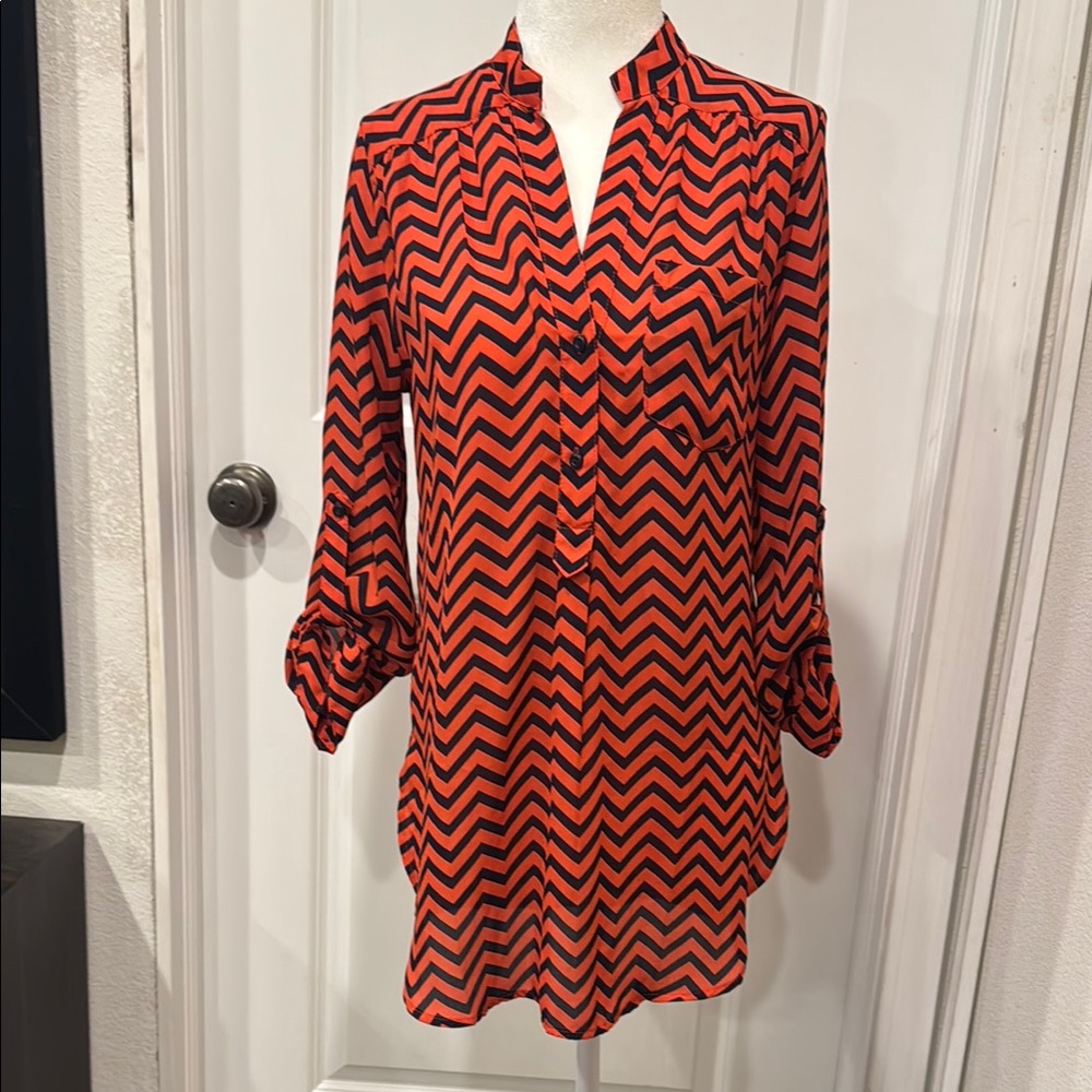 Blue Rain Red and Black Bishop Sleeve Shirt Dress